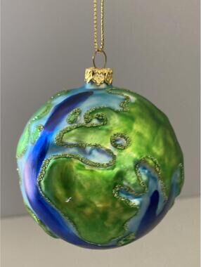 St. Nicholas Square Blown Glass World Round Christmas Ornament (3" D)